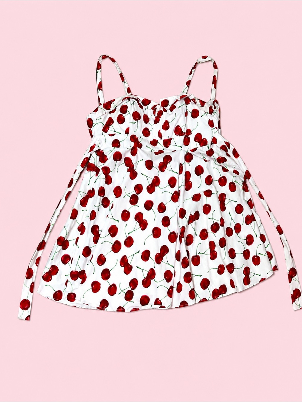 Vintage Rockabilly Cherry Print Sundress SIZE 1X (16 - 18) Retro Tie-Back Style